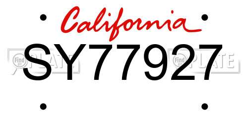 SY77927 California License Plate