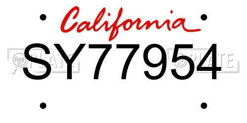 SY77954 California License Plate