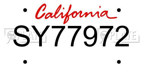 SY77972 California License Plate