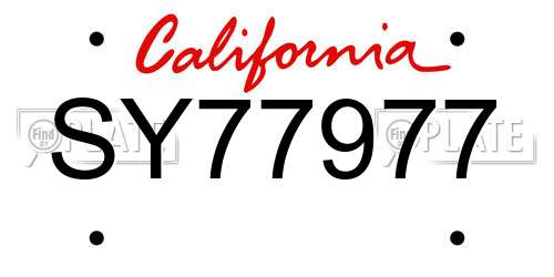 SY77977 California License Plate