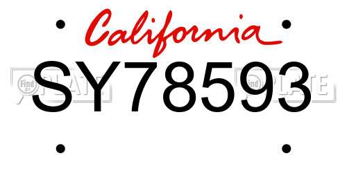 SY78593 California License Plate