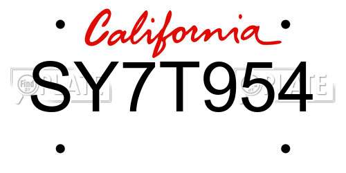 SY7T954 California License Plate