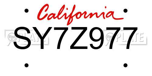 SY7Z977 California License Plate