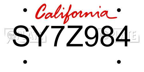 SY7Z984 California License Plate