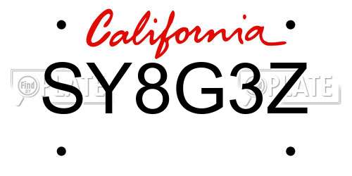 SY8G3Z California License Plate