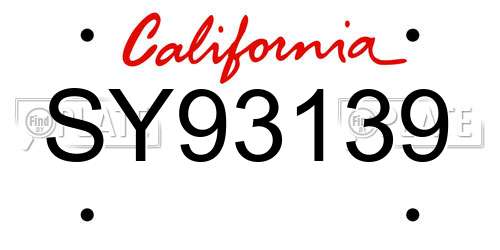 SY93139 California License Plate