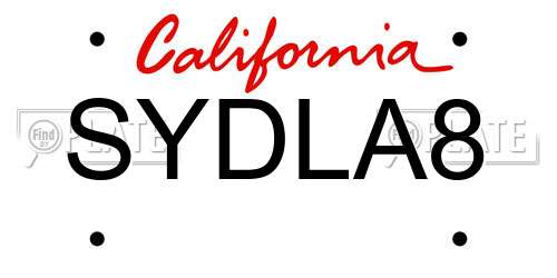 SYDLA8 California License Plate