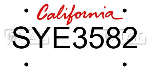 SYE3582 California License Plate