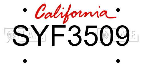 SYF3509 California License Plate