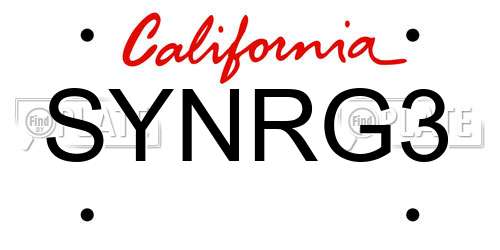 SYNRG3 California License Plate