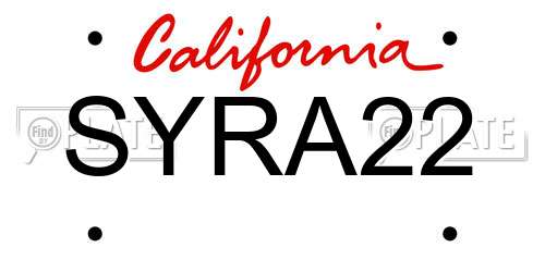 SYRA22 California License Plate