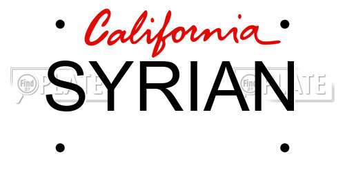 SYRIAN California License Plate