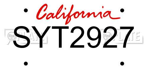 SYT2927 California License Plate