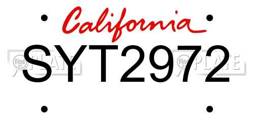 SYT2972 California License Plate