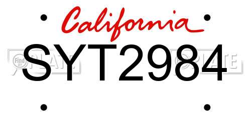 SYT2984 California License Plate