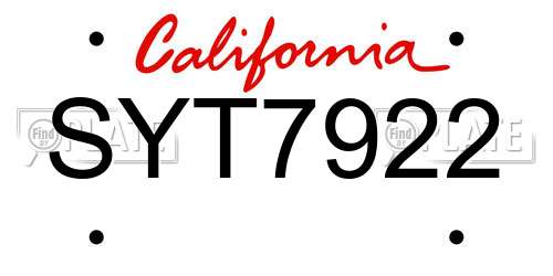 SYT7922 California License Plate