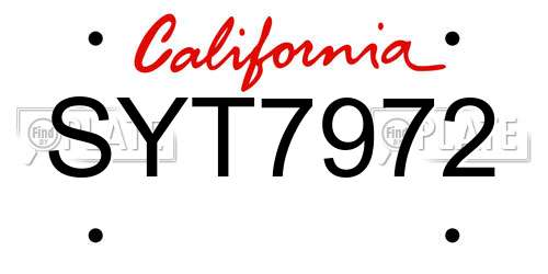 SYT7972 California License Plate