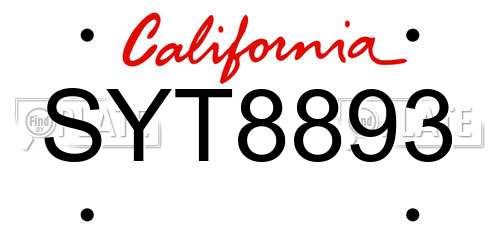 SYT8893 California License Plate
