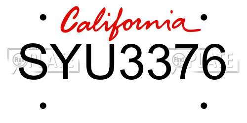 SYU3376 California License Plate