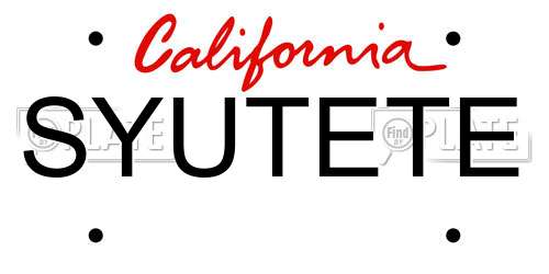 SYUTETE California License Plate