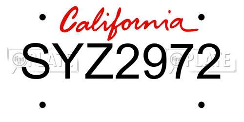 SYZ2972 California License Plate