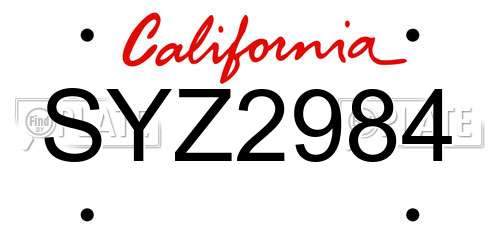 SYZ2984 California License Plate