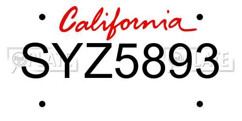 SYZ5893 California License Plate