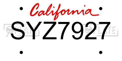 SYZ7927 California License Plate