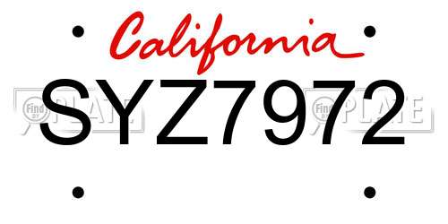 SYZ7972 California License Plate
