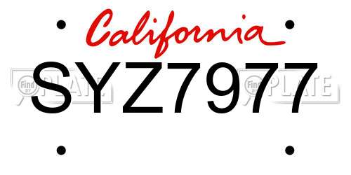 SYZ7977 California License Plate