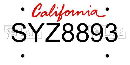 SYZ8893 California License Plate