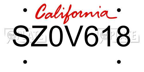 SZ0V618 California License Plate
