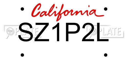 SZ1P2L California License Plate