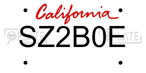 SZ2B0E California License Plate