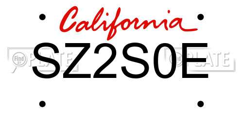 SZ2S0E California License Plate
