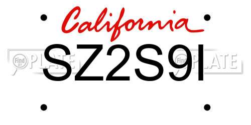 SZ2S9I California License Plate