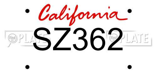 SZ362 California License Plate