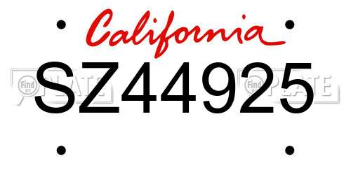 SZ44925 California License Plate