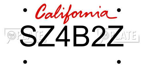SZ4B2Z California License Plate