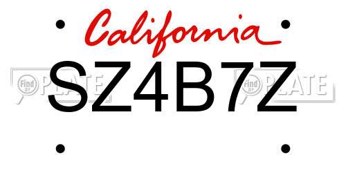 SZ4B7Z California License Plate