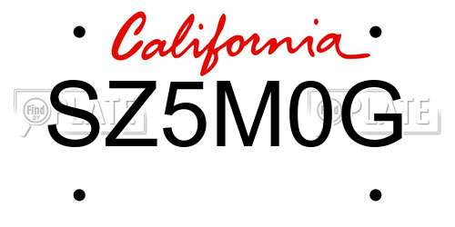 SZ5M0G California License Plate