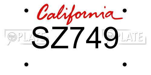 SZ749 California License Plate