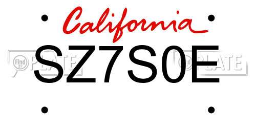 SZ7S0E California License Plate