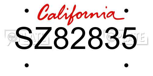 SZ82835 California License Plate
