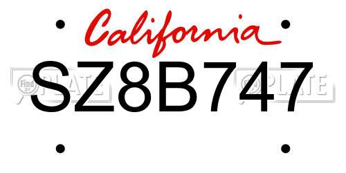 SZ8B747 California License Plate