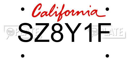 SZ8Y1F California License Plate
