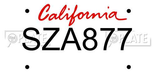 SZA877 California License Plate