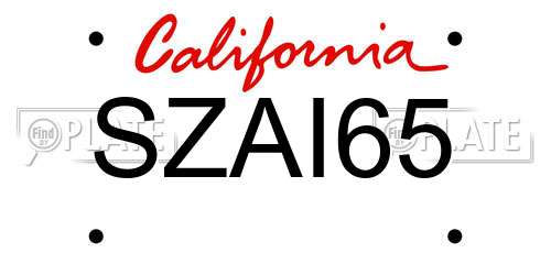 SZAI65 California License Plate