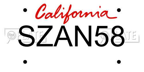 SZAN58 California License Plate