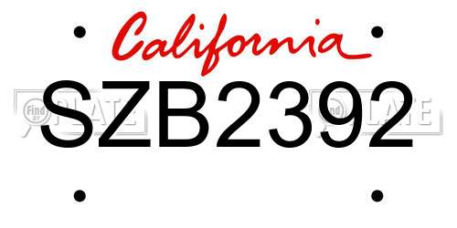 SZB2392 California License Plate